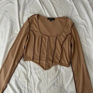 tan ribbed corset crop top